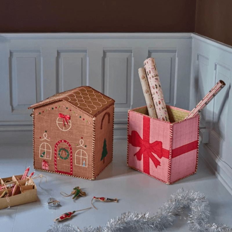 RICE Oppbevaring kurvhus 2pk - Gingerbread and Giftbox
