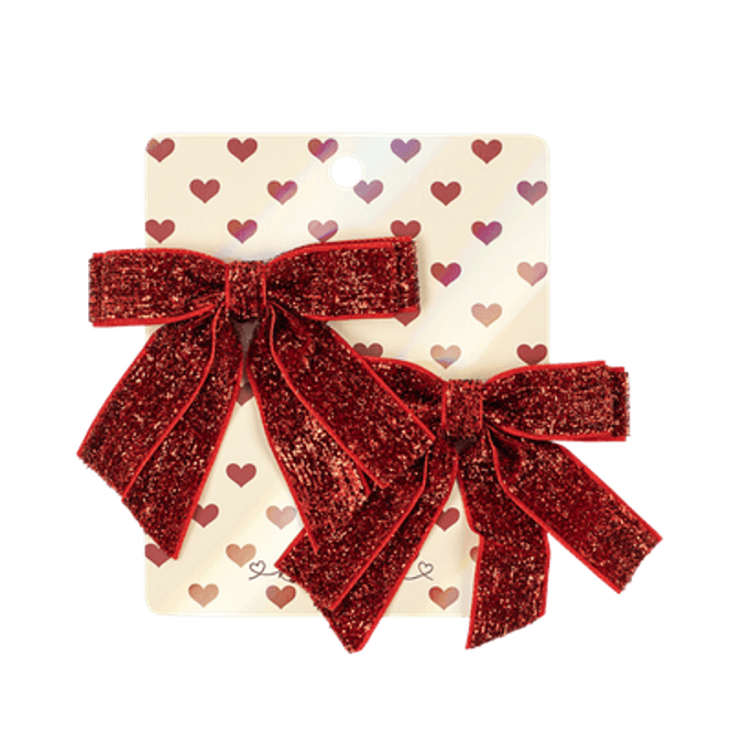 Hovedbilde Velvet Double Bow Hair Clips 2-pk - Rød glitter ...