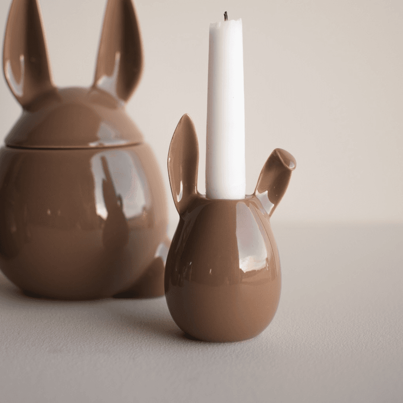Rabbit candle holder - shiny nougat
