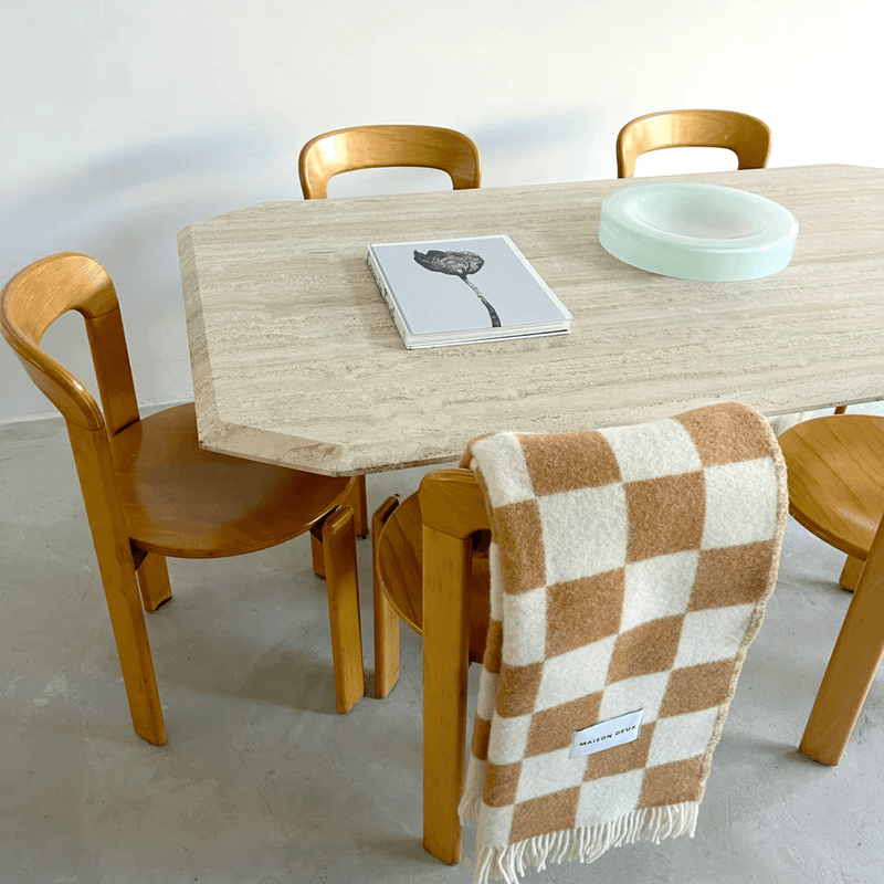 Sjakkbrett ullpledd - Brun / Hvit