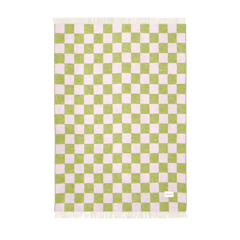 Sjakkbrett ullpledd - Kiwi / Rosa