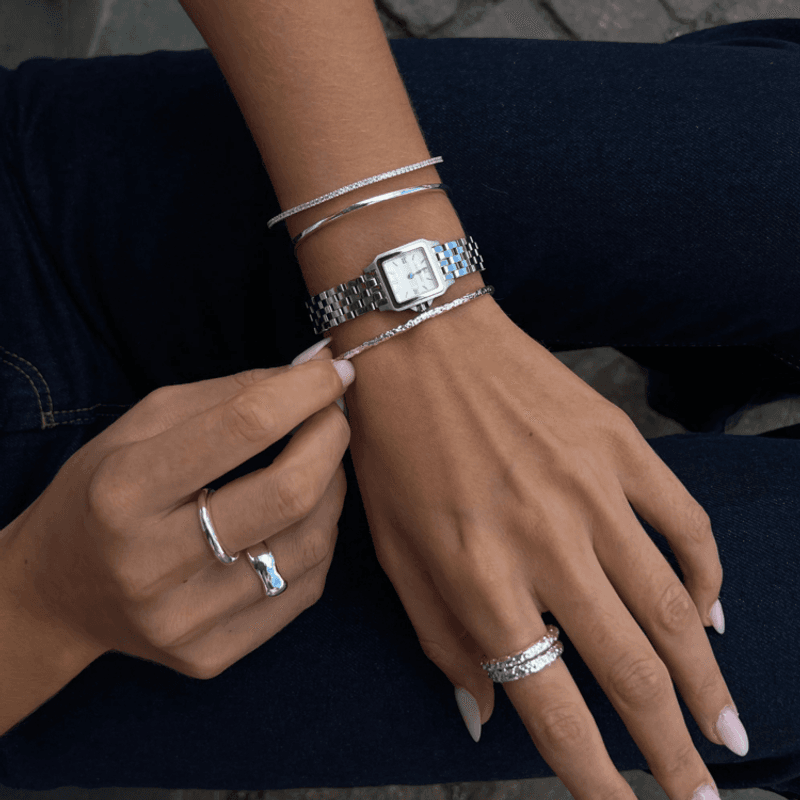 Textured Bangle Bracelet Silver